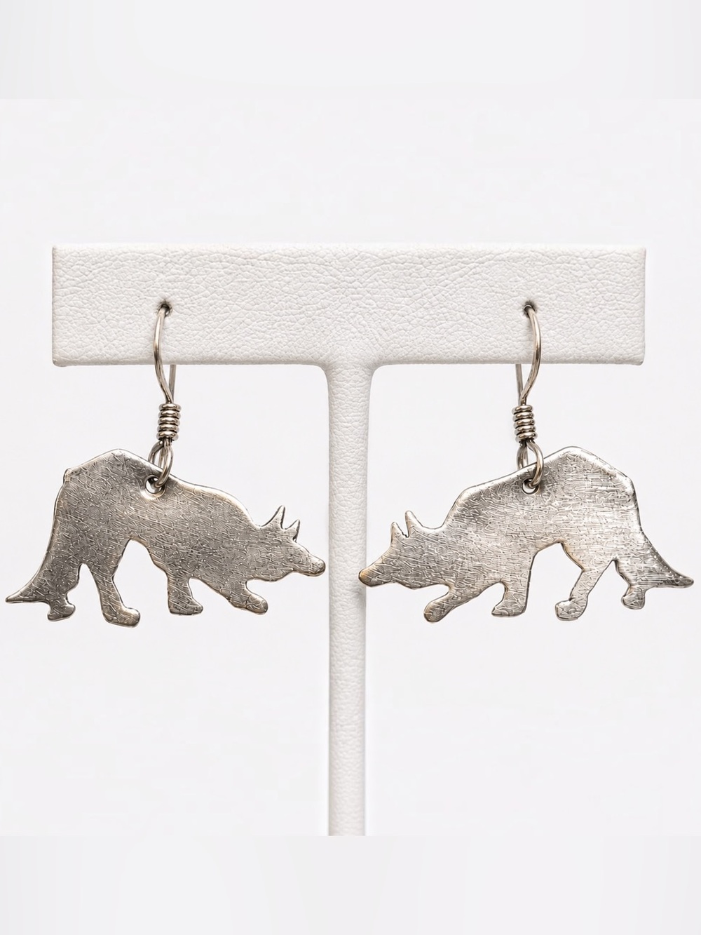 Vintage Navajo Sterling Silver Wolf Coyote Earrings Native American Jewelry